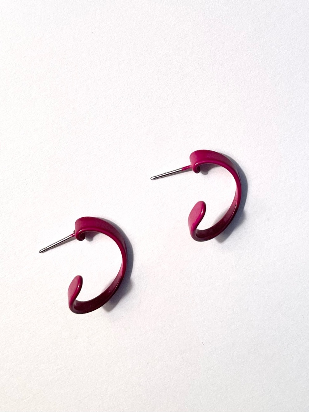 Vintage Magenta Hoop Stud Earrings